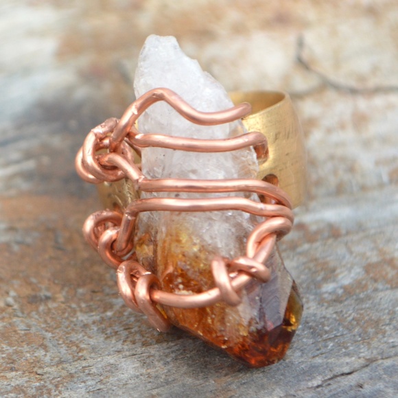 Conceptual Subculture Jewelry - Citrine Copper Brass Gemstone Size 5.5 Ring Wrap